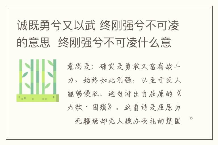 诚既勇兮又以武 终刚强兮不可凌的意思  终刚强兮不可凌什么意思