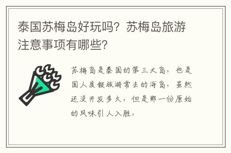 泰国苏梅岛好玩吗？苏梅岛旅游注意事项有哪些？