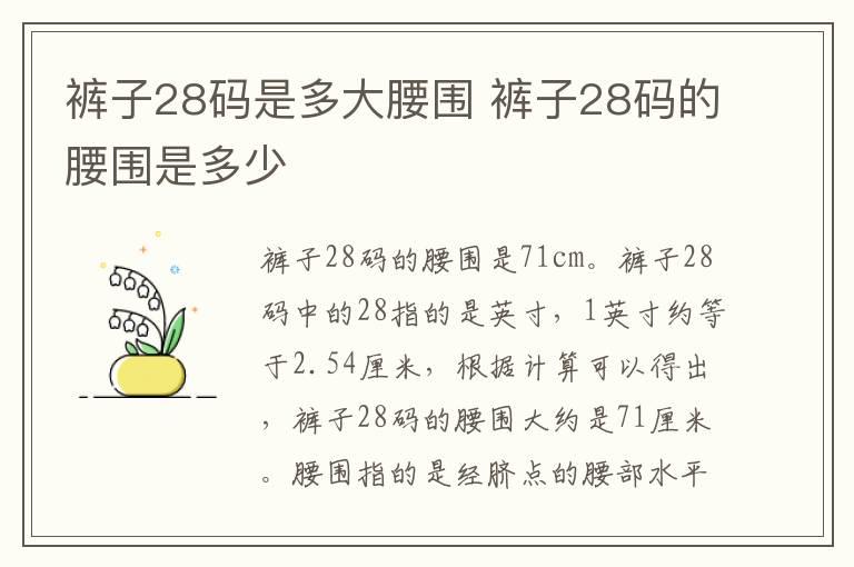 裤子28码是多大腰围 裤子28码的腰围是多少