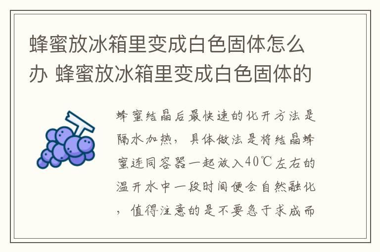 蜂蜜放冰箱里变成白色固体怎么办 蜂蜜放冰箱里变成白色固体的原因