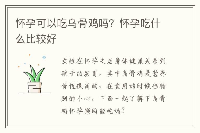 怀孕可以吃乌骨鸡吗？怀孕吃什么比较好