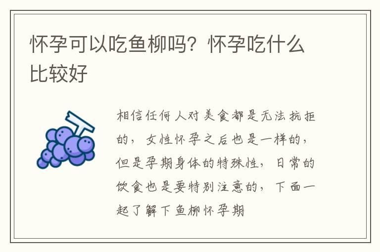 怀孕可以吃鱼柳吗？怀孕吃什么比较好