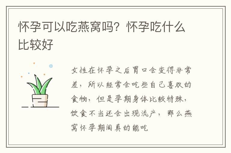 怀孕可以吃燕窝吗？怀孕吃什么比较好